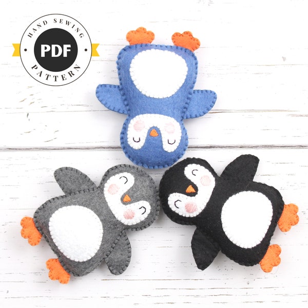 Baby Penguin Sewing Pattern, Hand Sewing Pattern for Little Felt Penguin