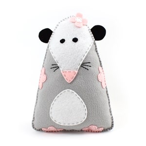 Hand sewing pattern for plush felt opossum