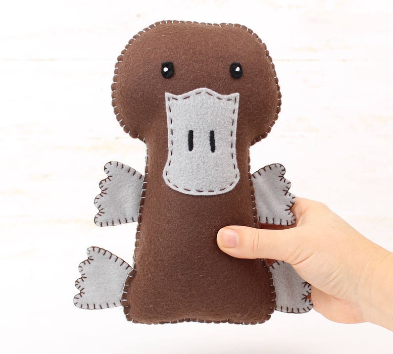 Brown and gray stuffed felt platypus