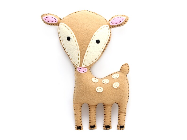 Hand sewing pattern for a stuffed felt spotted deer