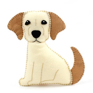 Hand sewing pattern for plush felt golden lab dog