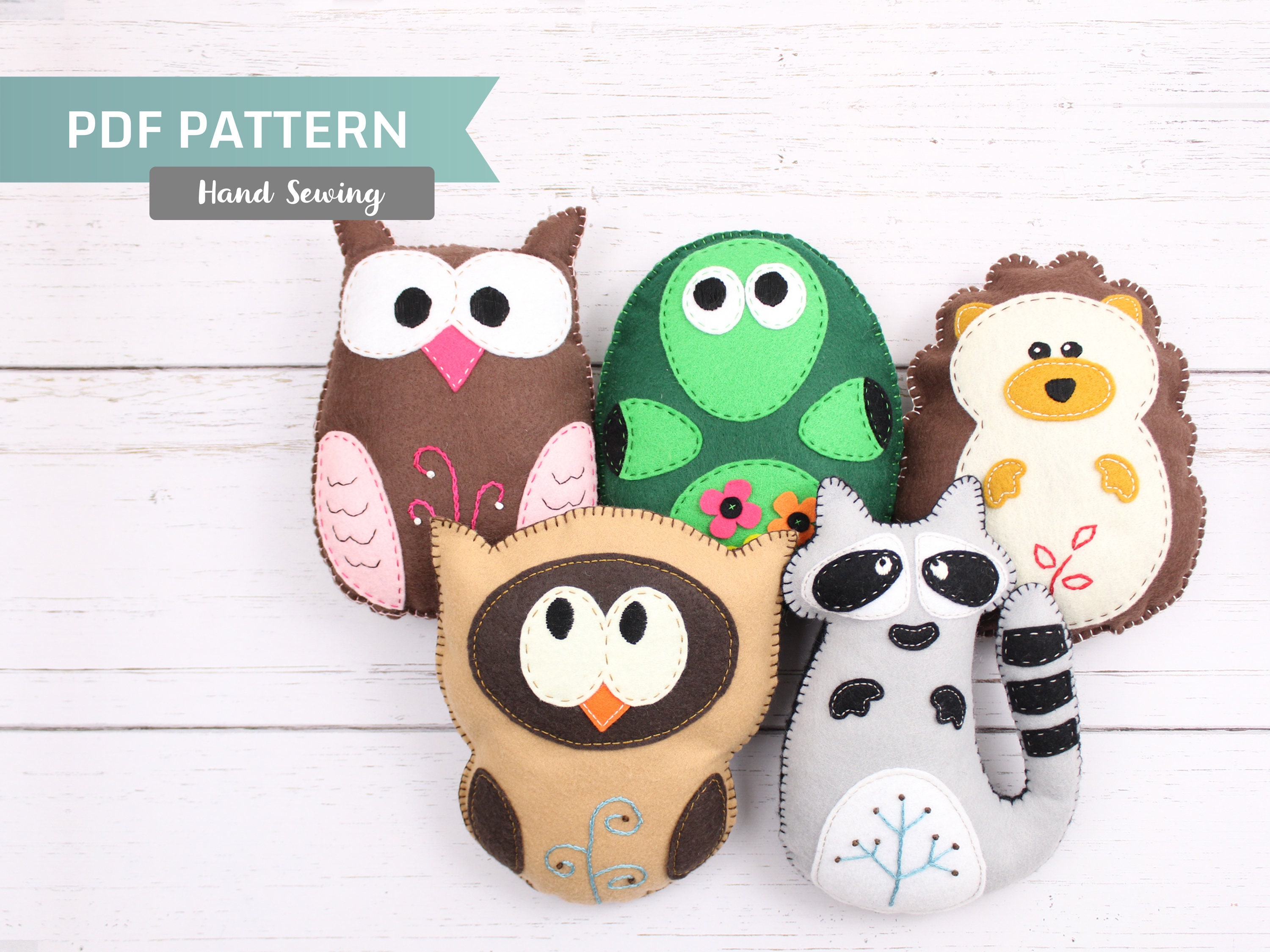 4 NEW Stuffed Animal Sewing Patterns Rabbits Owl Mouse Bunny + Cat Quilt