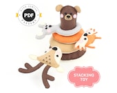 Stacking Toy for Toddlers, Forest Animal Sewing Pattern, Baby Gift, Woodland Hand Sewing Pattern, Bear, Deer, Fox, Mouse, PDF SVG DXF