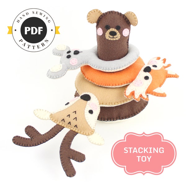 Stacking Toy for Toddlers, Forest Animal Sewing Pattern, Baby Gift, Woodland Hand Sewing Pattern, Bear, Deer, Fox, Mouse, PDF SVG DXF