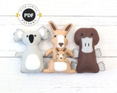 Australian Animal Felt Sewing Patterns, Felt Felt Felt Sewing Patterns for Kangaroo, Platypus, Koala, Plush Felt Plush Aussie Animals, PDF
