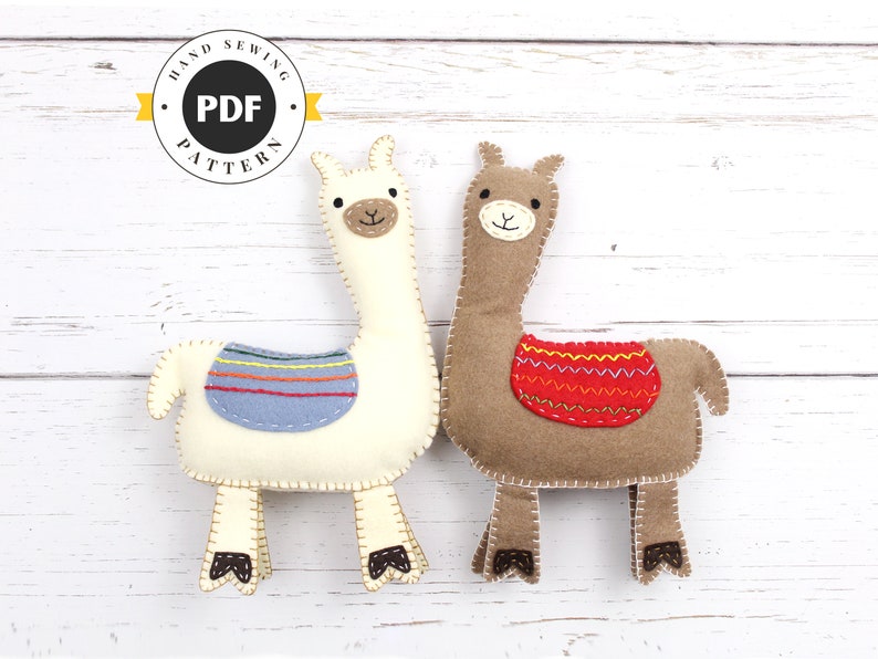 Llama Sewing Pattern, How to Sew Felt Llama Pattern, Easy Llama Plushie, Embroidered Llama Softie, Llama Stuffed Animal, PDF SVG DFX image 1