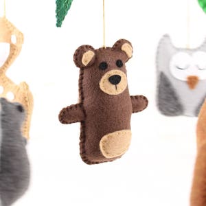 Little felt bear in hand stitched woodland forest mobile