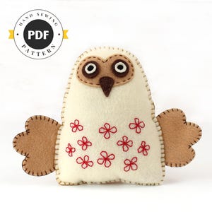 Felt Owl Sewing Pattern, Stuffed Owl Hand Sewing Pattern, Woodland Owl, Barn Owl Softie, Plush Owl Decor, Felt Embroidered Owl, PDF SVG DXF