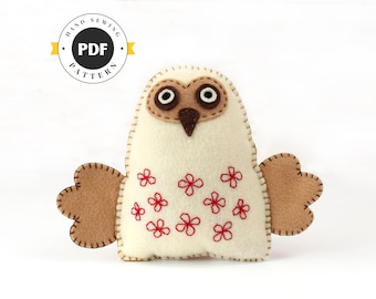 Patron de couture chouette en feutre : peluche douce chouette effraie des cloches (PDF SVG DXF)