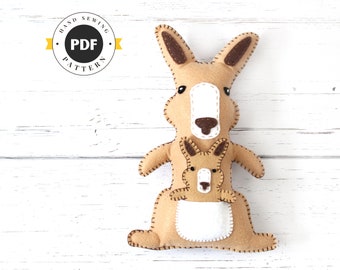 Kangaroo Stuffed Animal Sewing Pattern, Kangaroo Hand Sewing Pattern, Felt Plush Kangaroo and Joey, Kangaroo Softie Stuffie,  PDF SVG DXF