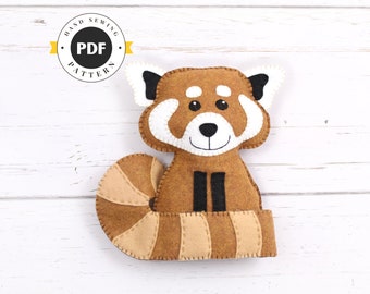 Red Panda Pattern, Hand Sewing Red Panda Stuffed Animal, Instant Download, Felt Plushie Softie Easy Pattern, Instant Download PDF SVG DXF