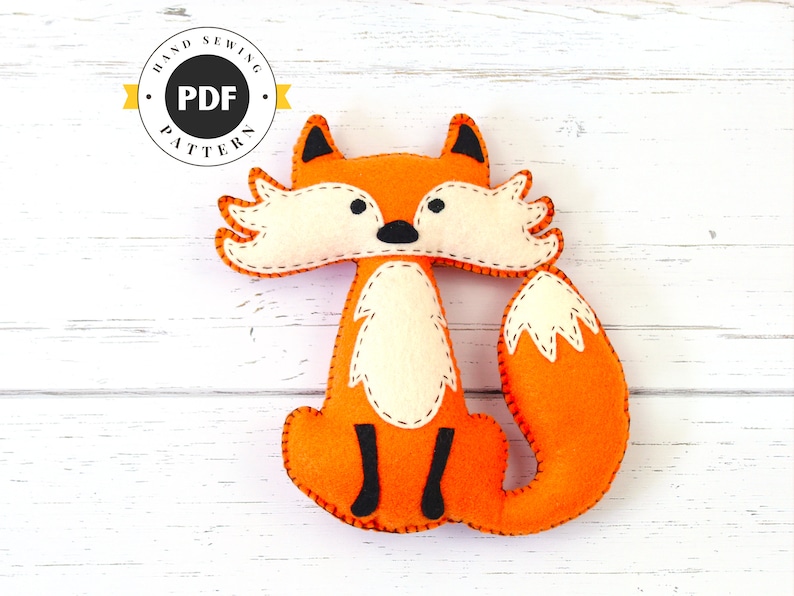 Fox Sewing Pattern, Felt Fox Hand Sewing Instructions, Easy Pattern for a Stuffed Fox, Woodland Fox Nursery Decor, PDF SVG DFX image 1