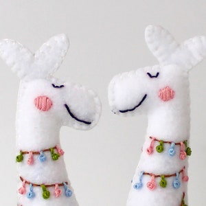 Close up of felt llama heads