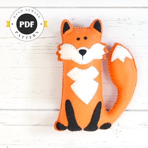 Modello di volpe in feltro, modello di peluche a forma di volpe da cucire a mano, modello di cucito di una volpe di peluche del bosco, download immediato in PDF, cucito di una volpe in feltro in formato PDF e SVG