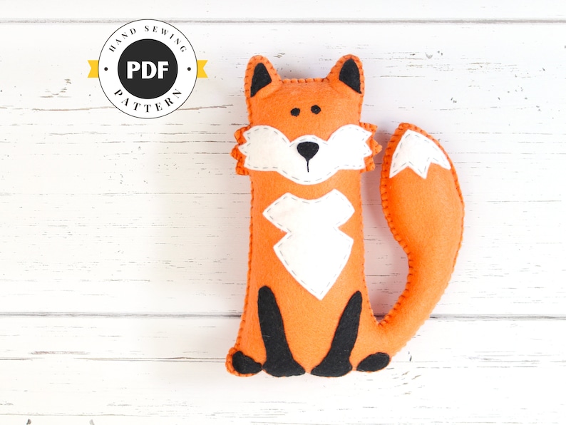 Felt Fox Pattern, Stuffed Fox Hand Sewing Plushie Pattern, Woodland Fox Softie Sewing Pattern, Instant Download PDF, Sew a Felt Fox PDF SVG image 1