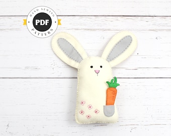 Bunny Sewing Pattern, Felt Rabbit Hand Sewing Pattern with Carrot, Embroidery for Beginners, PDF SVG DXF