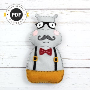Hippo Felt Softie Sewing Pattern: Hipster Stuffed Animal (PDF SVG DFX)