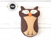 Sleeping Owl Sewing Pattern, Felt Stuffed Animal, Hand Sewing Owl Plushie Pattern, Owl Softie Pattern, Instant Download PDF, SVG DFX