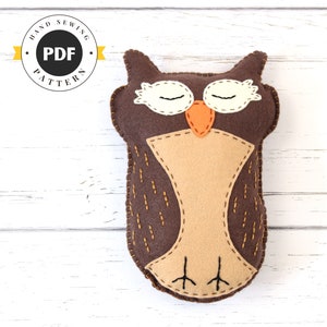 Sleeping Owl Sewing Pattern, Felt Stuffed Animal, Hand Sewing Owl Plushie Pattern, Owl Softie Pattern, Instant Download PDF, SVG DFX image 1