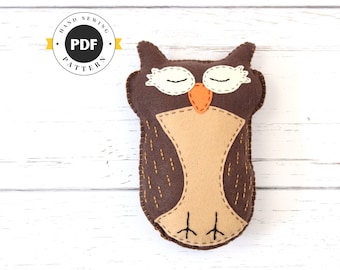 Sleeping Owl Sewing Pattern, Felt Stuffed Animal, Hand Sewing Owl Plushie Pattern, Owl Softie Pattern, Instant Download PDF, SVG DFX