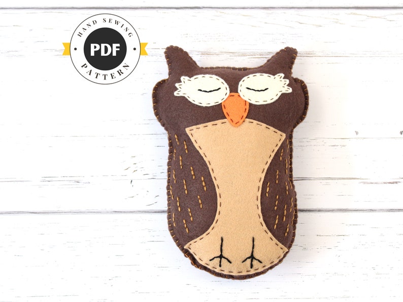 Sleeping Owl Sewing Pattern, Felt Stuffed Animal, Hand Sewing Owl Plushie Pattern, Owl Softie Pattern, Instant Download PDF, SVG DFX image 1