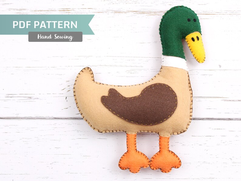 Duck Sewing Pattern Mallard Duck Hand Sewing Pattern Felt image 1
