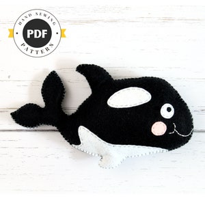Orca Sewing Pattern, Felt Orca Hand Sewing, Pattern for Killer Whale or Dolphin, Stuffed Killer Whale Sewing by Hand, PDF SVG DFX