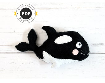 Orca Sewing Pattern, Felt Orca Hand Sewing, Pattern for Killer Whale or Dolphin, Stuffed Killer Whale Sewing by Hand, PDF SVG DFX