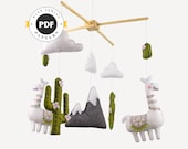 Llama Mobile Sewing Pattern, Llama Nursery Decor Hand Sewing Pattern, Felt Crib Mobile, Llama and Cactus Infant Mobile, PDF SVG DFX