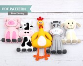 Farm Animal Sewing Patterns, Felt Stuffed Barnyard Patterns, Plush Cow, Chicken, Sheep, Pig & Donkey, Easy Hand Sewing PDF SVG DXF