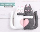 Cat Sewing Patterns, Hugging Kitty Cats Hand Sewing Felt Instructions, Easy Pattern, Instant Download PDF SVG DFX