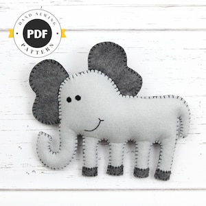 Elephant Sewing Pattern, Sew a Felt Elephant by Hand, DIY Stuffed Elephant Pattern, Sewing Tutorial, Instant Download PDF SVG