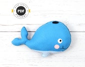 Whale Sewing Pattern, Stuffed Whale Hand Sewing Pattern, Felt Whale Plushie, Whale Softie, Blue Whale, Instant Download PDF SVG DXF