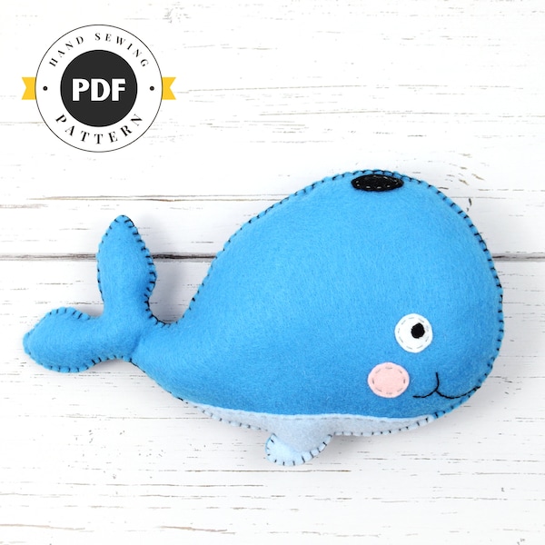 Whale Sewing Pattern, Stuffed Whale Hand Sewing Pattern, Felt Whale Plushie, Whale Softie, Blue Whale, Instant Download PDF SVG DXF