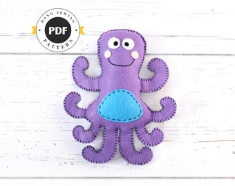 Felt Octopus Stuffed Animal Sewing Pattern: Plush Toy (PDF SVG DFX)