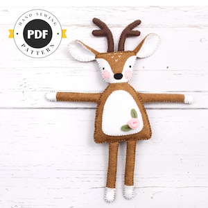 Deer Sewing Pattern, Felt Reindeer Plush Hand Sewing Instructions in Instant Download PDF SVG DXF image 1