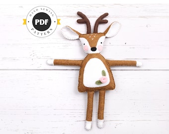 Felt Deer Sewing Pattern: Reindeer Plush Toy (PDF, SVG, DXF)