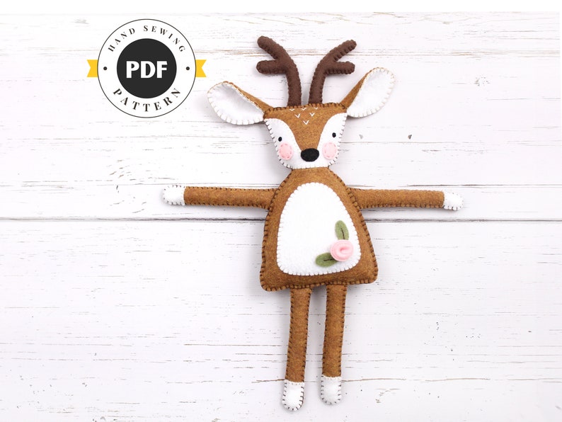Deer Sewing Pattern, Felt Reindeer Plush Hand Sewing Instructions in Instant Download PDF SVG DXF image 1
