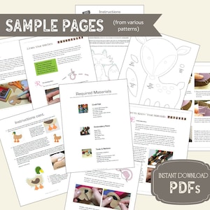 Sample pages from inside of the sewing patterns and stitch guide