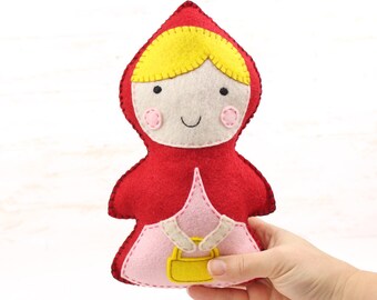 赤ずきんちゃん人形の縫製パターン：フェルトぬいぐるみ（PDF SVG