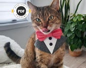 Cat Tuxedo Bandana Sewing Pattern: Felt Formal Wear (PDF SVG DXF)