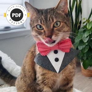 Cat Tuxedo Bandana Sewing Pattern: Felt Formal Wear (PDF SVG DXF)