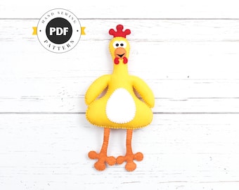 Chicken Sewing Pattern, Stuffed Chicken Sew by Hand, Felt Chicken Pattern, Hen Sewing Pattern, Soft Toy, Felt Chicken Softie, PDF SVG DXF