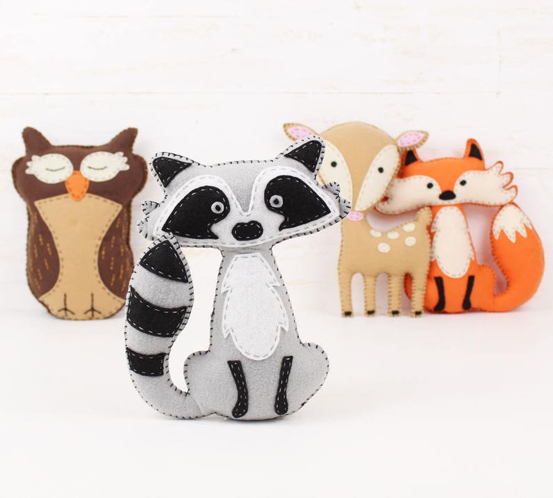 Raccoon Stuffed Animal Sewing Pattern Felt Hand Sewing | Etsy