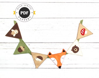 Felt Woodland Animal Bunting Banner Sewing Pattern (PDF, SVG)