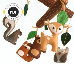 Woodland Mobile Sewing Pattern, DIY Woodland Nursery Mobile, Hand Sew Felt Crib Mobile, Woodland Forest Baby Mobile, Nursery Decor PDF SVG image 1