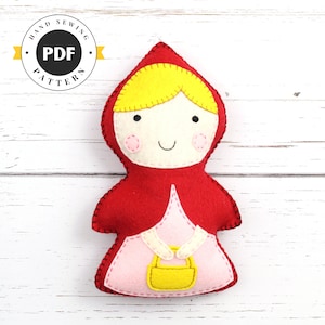 Little Red Riding Hood Sewing Pattern, Stuffed Doll Hand Sewing, Fairy Tale Character, Sew a Felt Pattern, Instant Download PDF SVG image 1