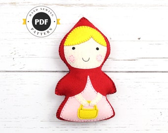 Little Red Riding Hood Sewing Pattern, Stuffed Doll Hand Sewing, Fairy Tale Character, Sew a Felt Pattern, Instant Download PDF SVG