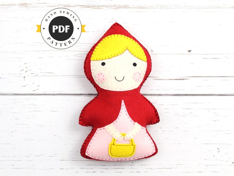 Little Red Riding Hood Sewing Pattern, Stuffed Doll Hand Sewing, Fairy Tale Character, Sew a Felt Pattern, Instant Download PDF SVG image 1