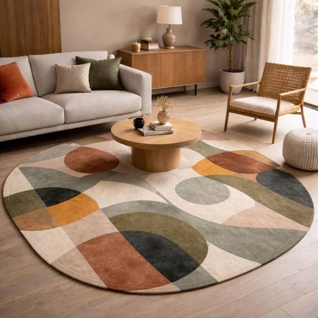 Geometric Wool Round Rug 8x8, Hand Tufted Modern Designer Area Carpet ...
